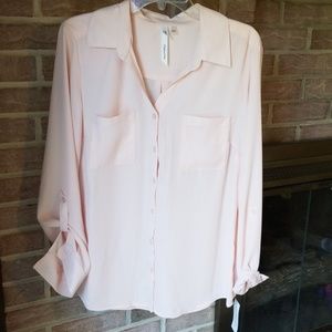 Blush pink button down blouse